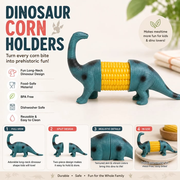š„Last Day 49% OFF - š¦ Cute Dinosaur Corn Holders ā Fun Stainless Steel BBQ Kitchen Gadget Set