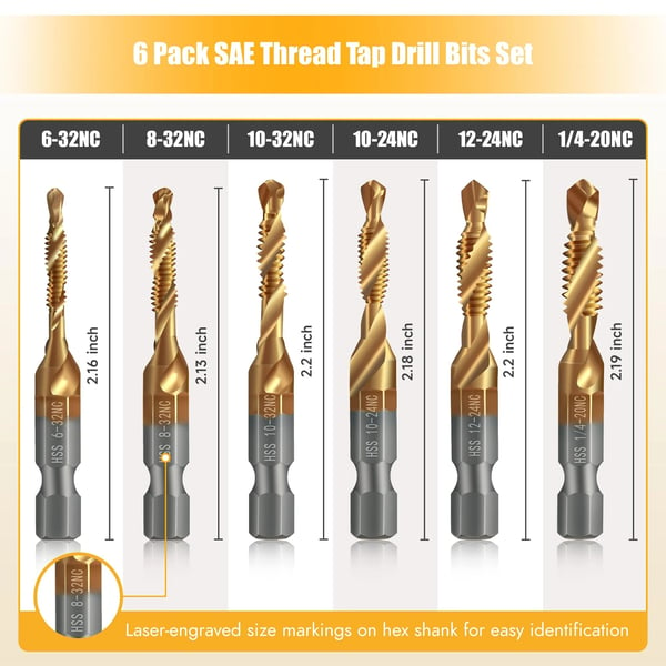 π₯3 In 1 Spiral Tap Hex Shank Drill Bit Set