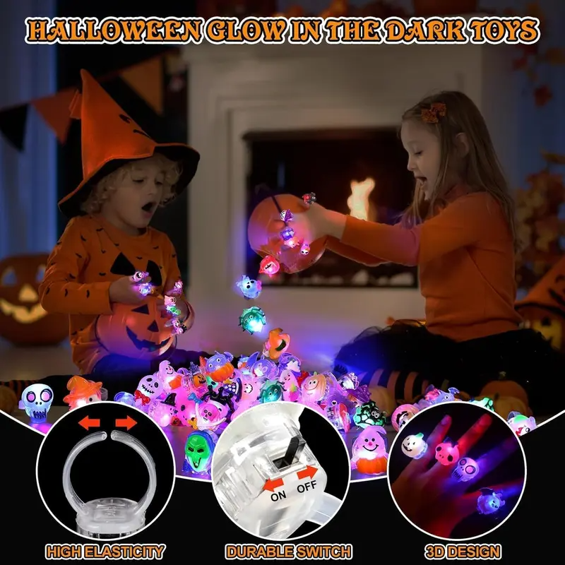 Halloween Light Up Rings for Kids,Perfect for Halloween kids’ party favors, prizes, and goodie bag fillers.