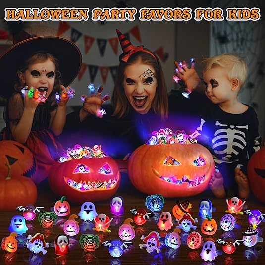 Halloween Light Up Rings for Kids,Perfect for Halloween kids’ party favors, prizes, and goodie bag fillers.