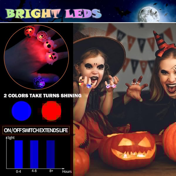 Halloween Light Up Rings for Kids,Perfect for Halloween kids’ party favors, prizes, and goodie bag fillers.