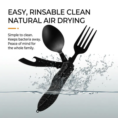 🔥Foldable Stainless Steel Camping Multitool Utensil Set | Portable Quick-Detach Fork, Spoon & Knife