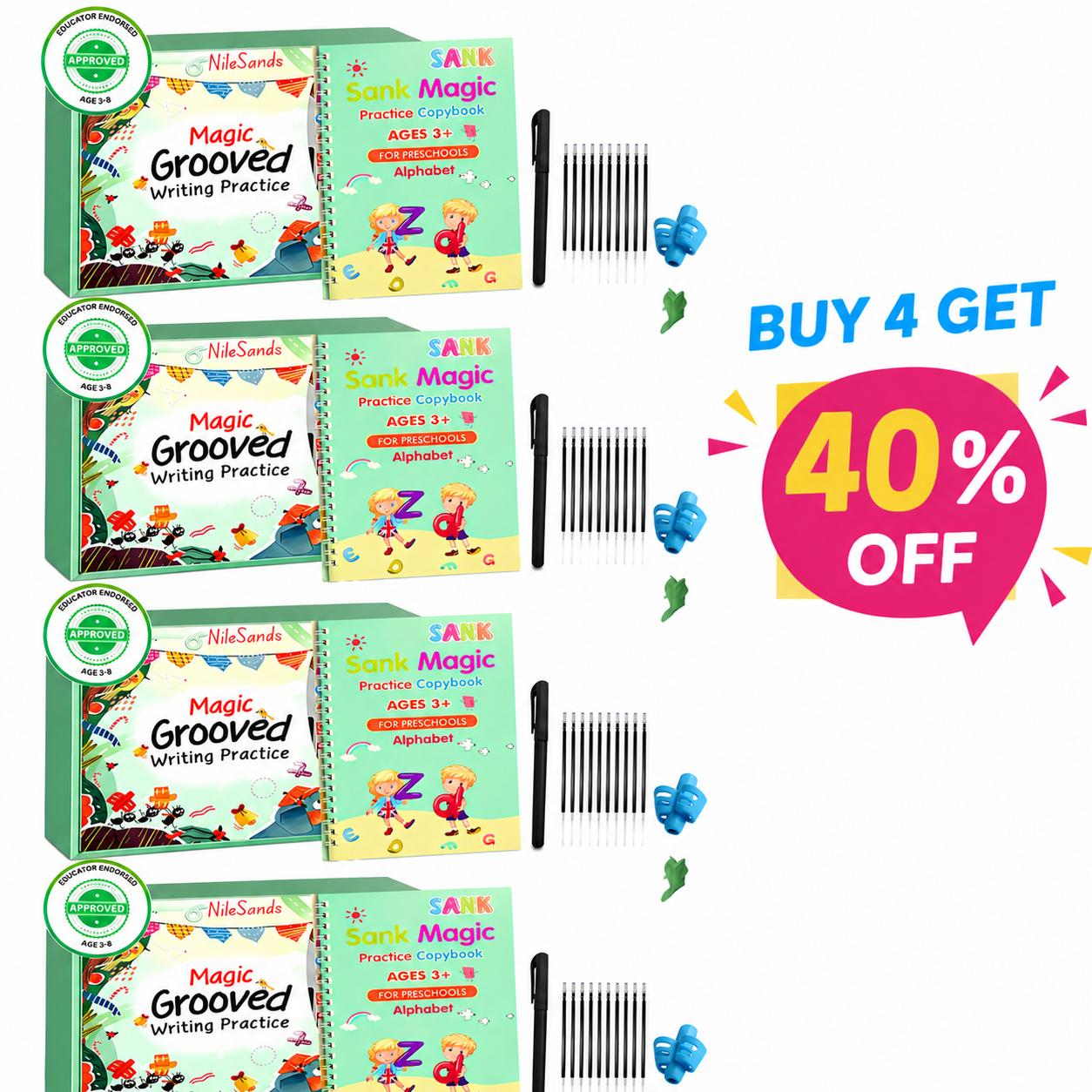 💥LAST DAY SALE 50%OFF📚MagicBook | Kids Practice Copybook Set (4Pcs/Set)
