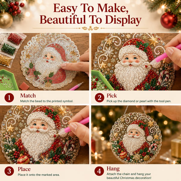 🎄 LAST DAY 49% OFF – ✨ Christmas Pearl Diamond Art Hanging Ornament Kit | Luxury Flocked Canvas with Scratch-Resistant Non-Fading Pearl Beads🎅💎