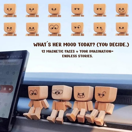 🔥 Last Day 50% OFF - Shaking Feet Wooden Doll - Sways with 12 Pcs Magnetic Expressions