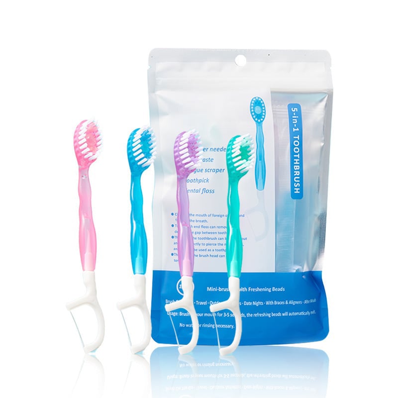 🔥5 in 1 Mini Toothbrush & Floss & Tongue Scraper & Toothpick Set