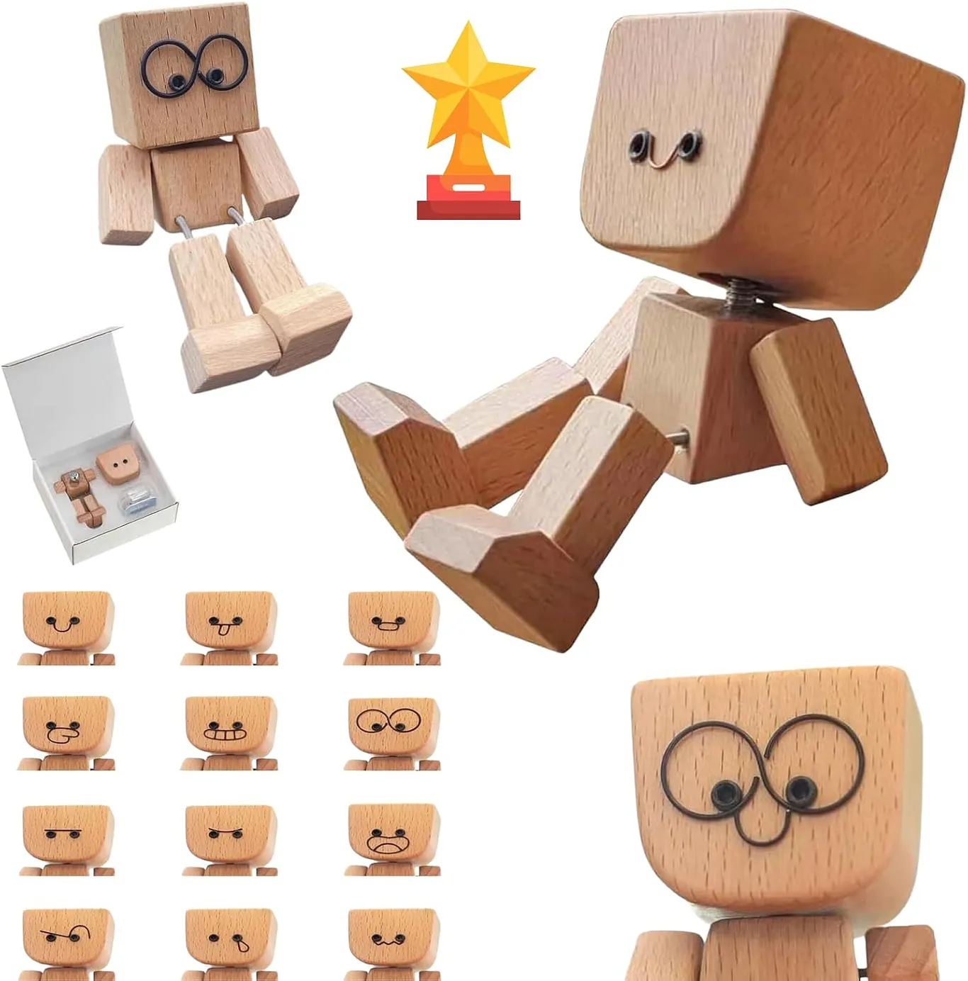 🔥 Last Day 50% OFF - Shaking Feet Wooden Doll - Sways with 12 Pcs Magnetic Expressions