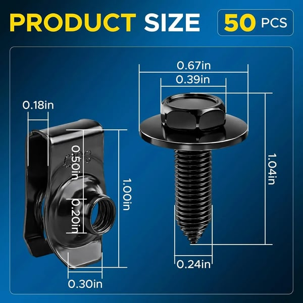 50Pcs Body Bolt & U-Nut Clip Kit