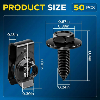 50Pcs Body Bolt & U-Nut Clip Kit