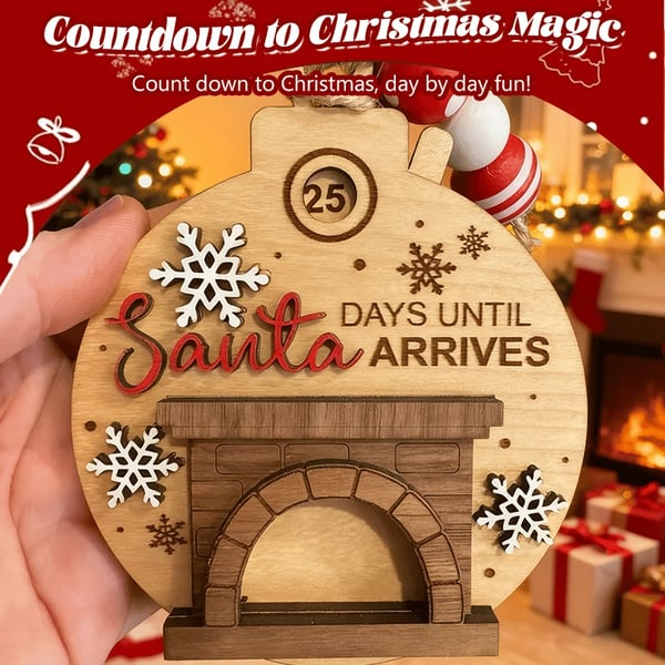 🎄🎅Christmas Countdown Ornament - Santa in Chimney with Snowflakes