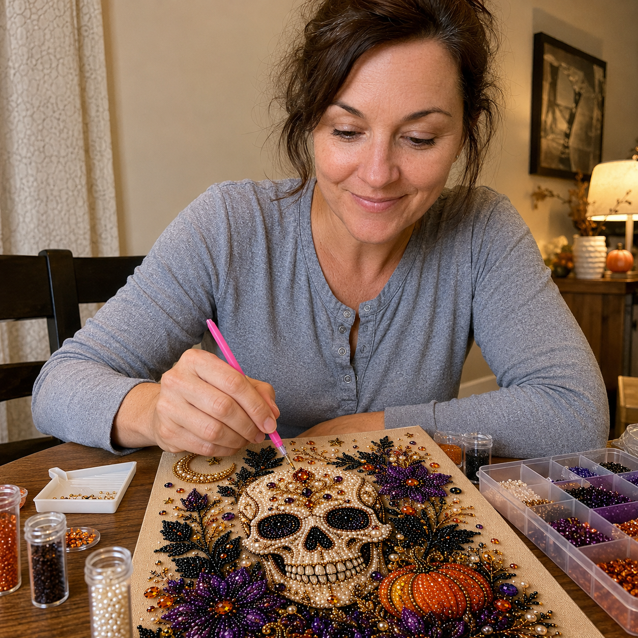 💥 Last Day 57% OFF – 👻✨ Halloween Pearl Art DIY Kit – Turn Tiny Pearls into Spooky-Cute Magic