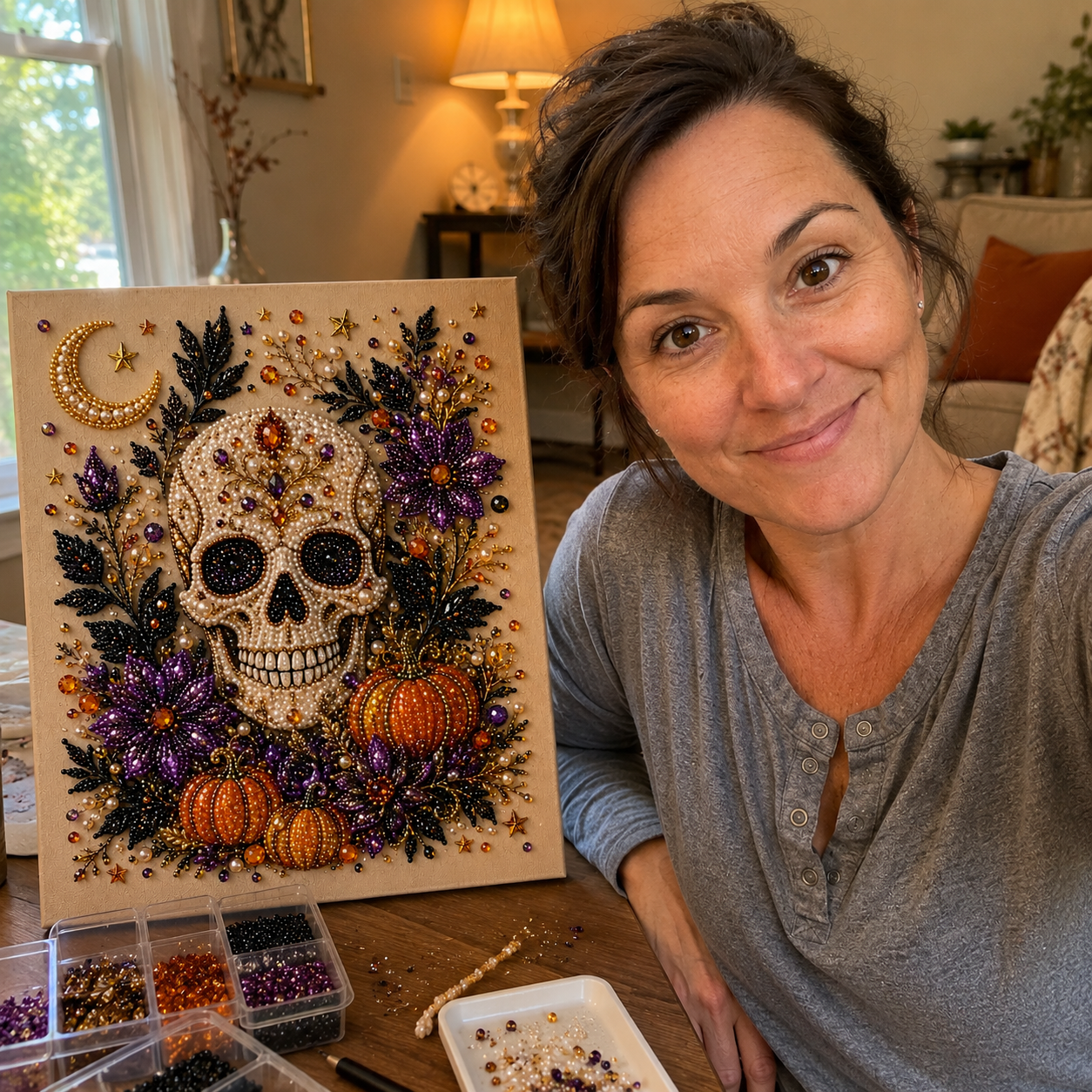 💥 Last Day 57% OFF – 👻✨ Halloween Pearl Art DIY Kit – Turn Tiny Pearls into Spooky-Cute Magic