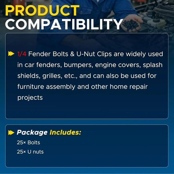 50Pcs Body Bolt & U-Nut Clip Kit