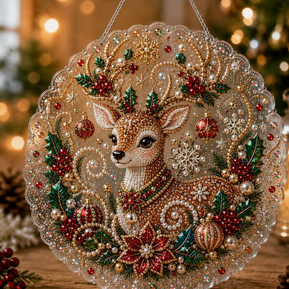 🎄 LAST DAY 49% OFF – ✨ Christmas Pearl Diamond Art Hanging Ornament Kit | Luxury Flocked Canvas with Scratch-Resistant Non-Fading Pearl Beads🎅💎