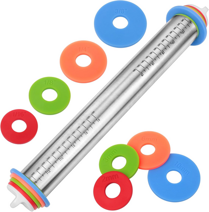 🔥LAST DAY SALE 49% OFF - Rolling Pin and Pastry Baking Mat Set-with adjustable thickness rings