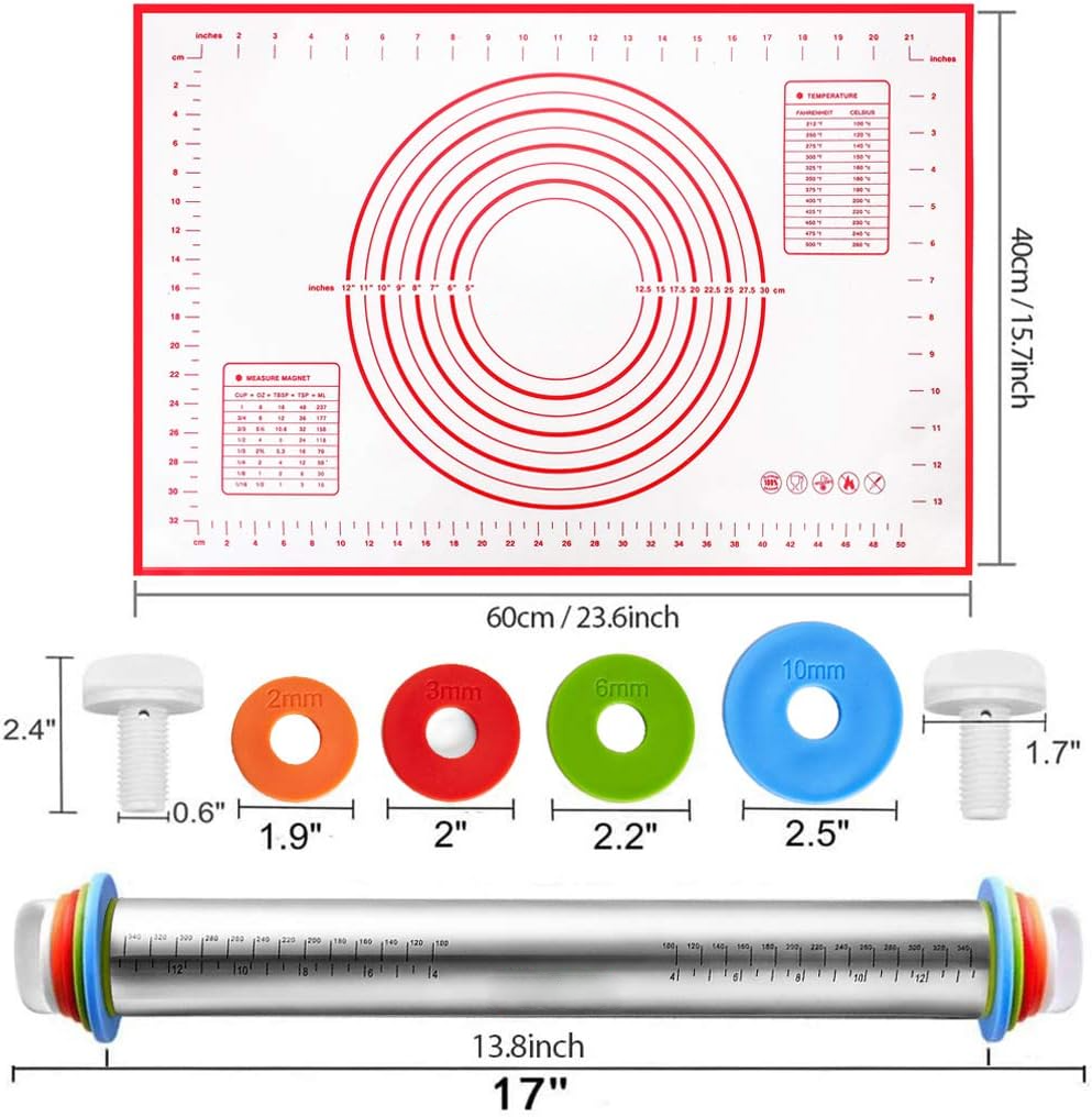 🔥LAST DAY SALE 49% OFF - Rolling Pin and Pastry Baking Mat Set-with adjustable thickness rings