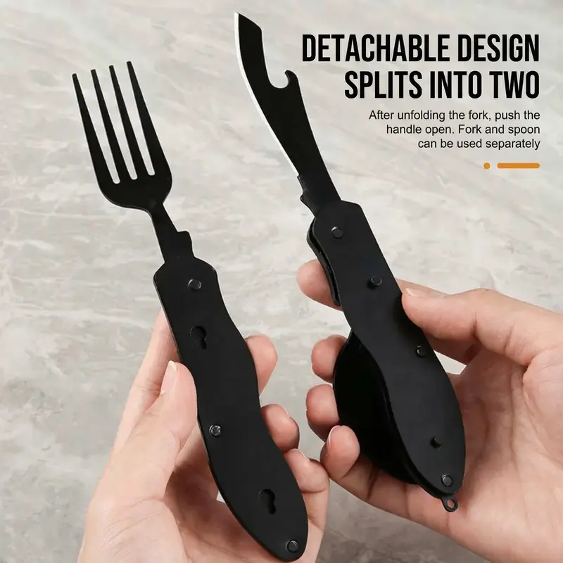 🔥Foldable Stainless Steel Camping Multitool Utensil Set | Portable Quick-Detach Fork, Spoon & Knife