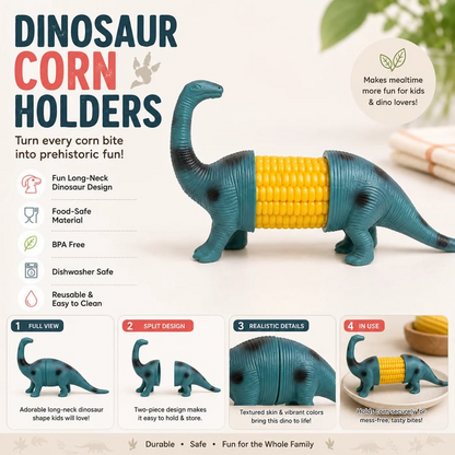 🔥Last Day 49% OFF - 🦖 Cute Dinosaur Corn Holders – Fun Stainless Steel BBQ Kitchen Gadget Set