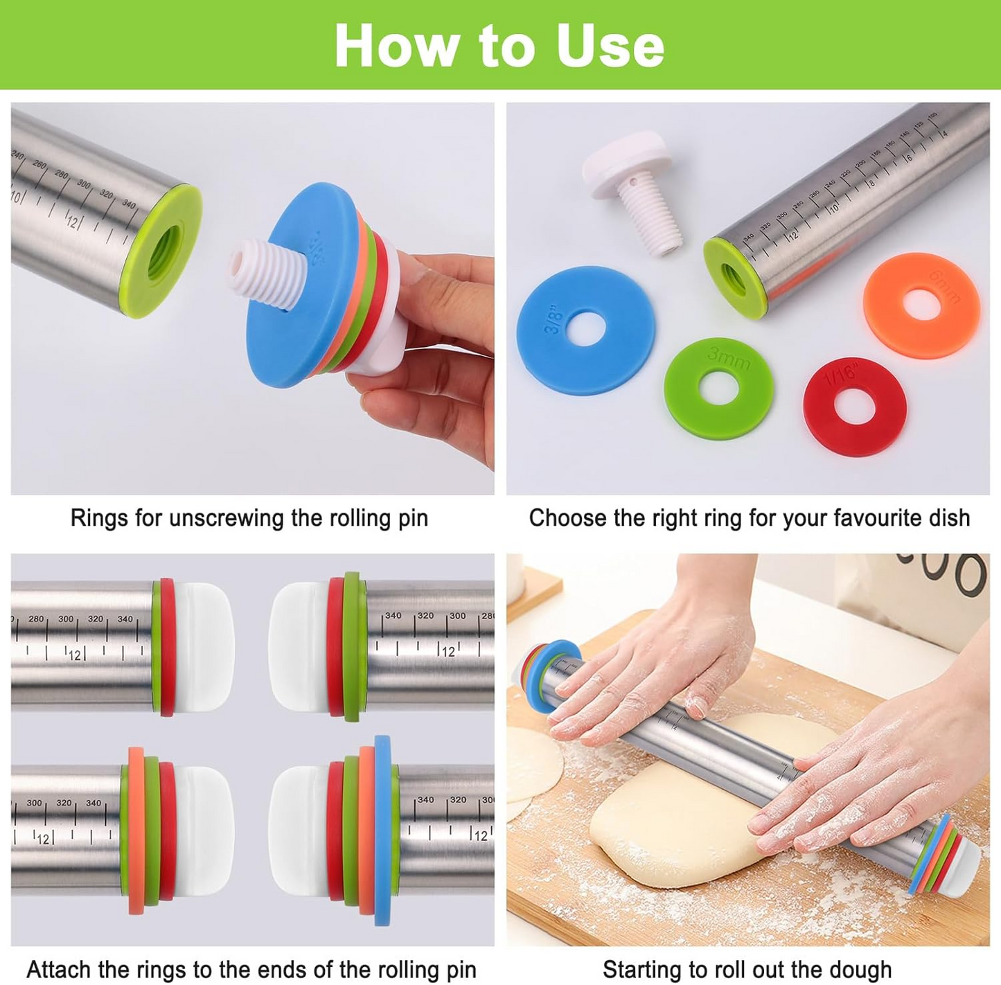 🔥LAST DAY SALE 49% OFF - Rolling Pin and Pastry Baking Mat Set-with adjustable thickness rings