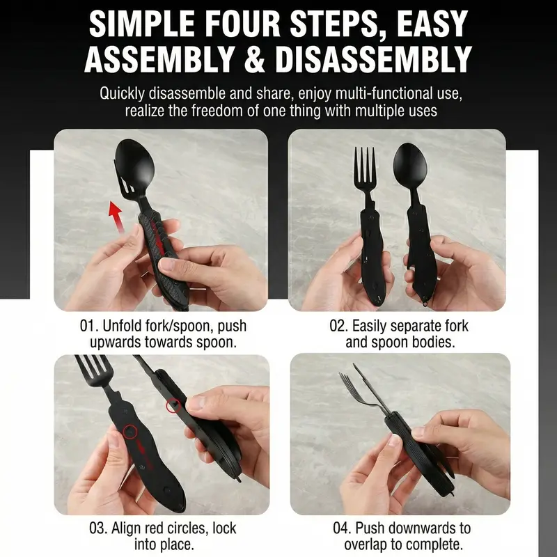 🔥Foldable Stainless Steel Camping Multitool Utensil Set | Portable Quick-Detach Fork, Spoon & Knife