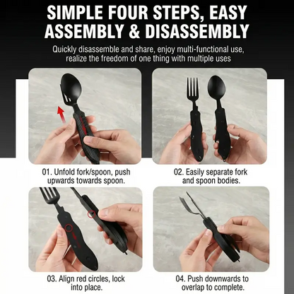 🔥Foldable Stainless Steel Camping Multitool Utensil Set | Portable Quick-Detach Fork, Spoon & Knife