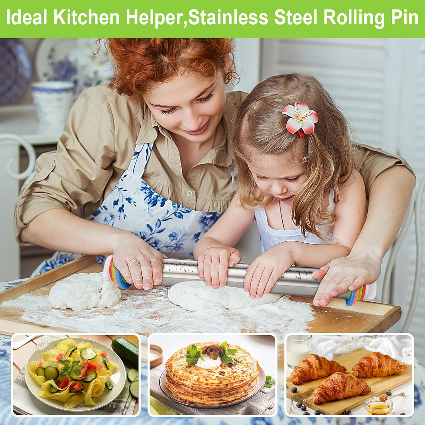 🔥LAST DAY SALE 49% OFF - Rolling Pin and Pastry Baking Mat Set-with adjustable thickness rings