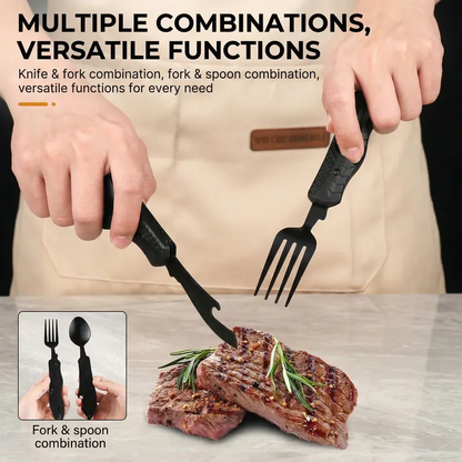 🔥Foldable Stainless Steel Camping Multitool Utensil Set | Portable Quick-Detach Fork, Spoon & Knife