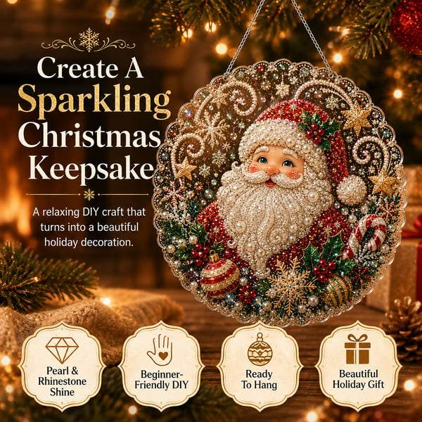 🎄 LAST DAY 49% OFF – ✨ Christmas Pearl Diamond Art Hanging Ornament Kit | Luxury Flocked Canvas with Scratch-Resistant Non-Fading Pearl Beads🎅💎