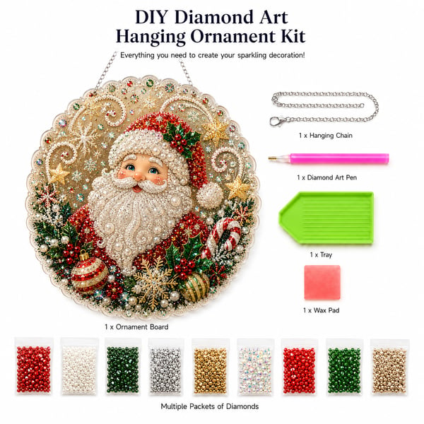 🎄 LAST DAY 49% OFF – ✨ Christmas Pearl Diamond Art Hanging Ornament Kit | Luxury Flocked Canvas with Scratch-Resistant Non-Fading Pearl Beads🎅💎
