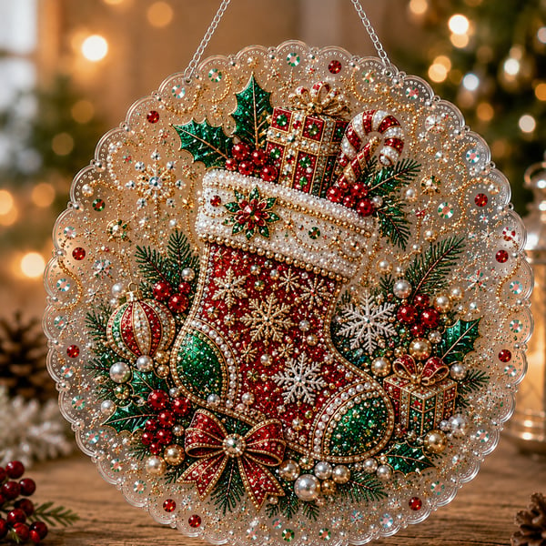 🎄 LAST DAY 49% OFF – ✨ Christmas Pearl Diamond Art Hanging Ornament Kit | Luxury Flocked Canvas with Scratch-Resistant Non-Fading Pearl Beads🎅💎